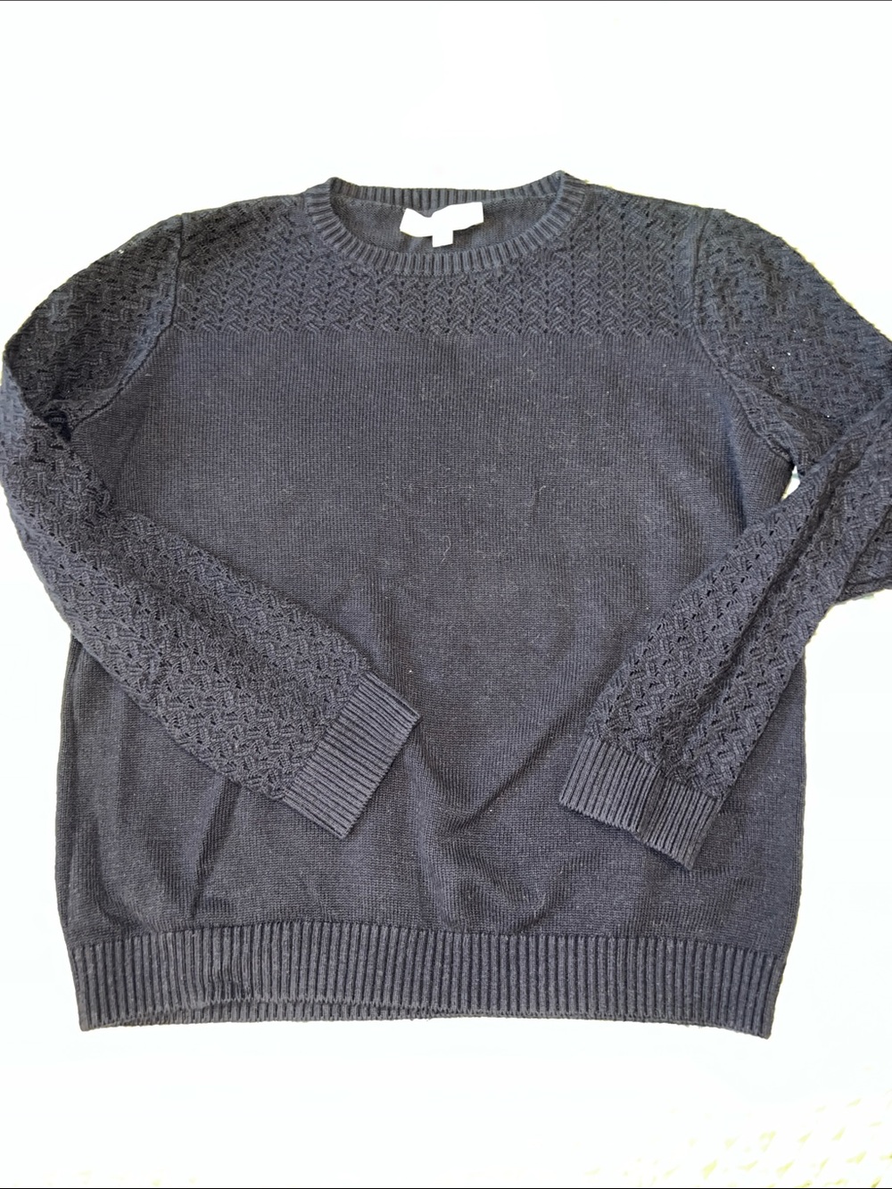LOFT Navy Blue Crewneck Sweater with Textured Stitching